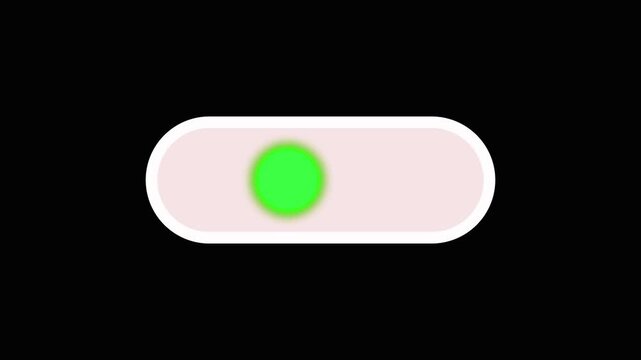 Toggle switch animation on pink background. Toggle switch digital on position slider. Toggle switch technology interface graphic on black background for system.