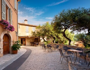 Naklejka premium landscape of a small cafe in provence town south of france europe