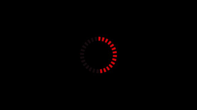 Red circular loading spinner animation on black background, digital progress indicator for web and app interface