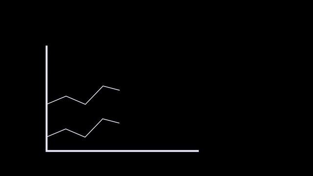 Minimalist dual line graph animation on black background, for financial data, visualization and business, growth analysis