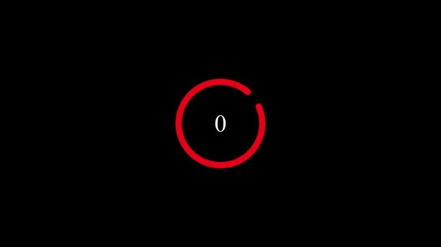 Minimalist countdown timer animation with red circular progress bar and play button for digital media interfaces