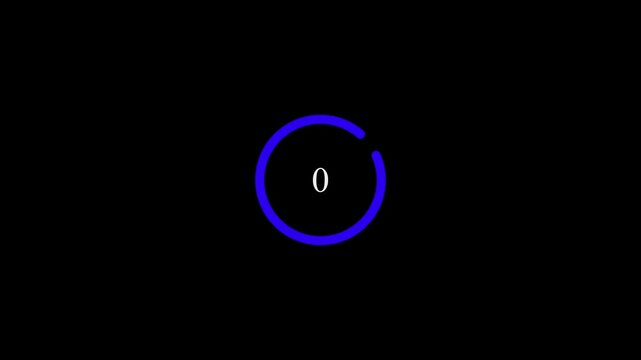 Countdown timer with blue circular progress bar and play button animation for digital media and user interface