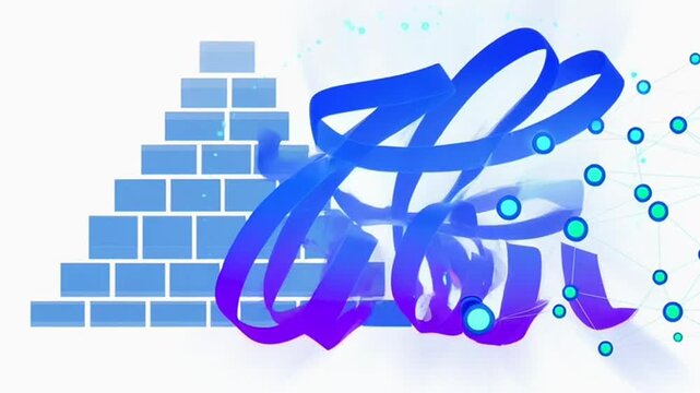 Graffiti art with blue bricks and bubbles.