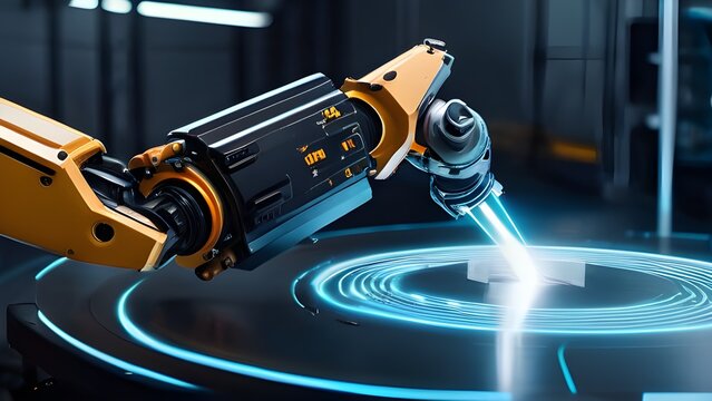 Industrial Robotics Robot Arm Interacting With High Tech Sharp Focu 03