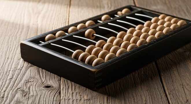 Wooden abacus on a rustic surface for education and calculations