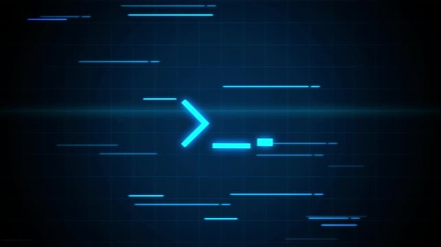 Glowing Digital Terminal Command Prompt Animation with Data Lines
