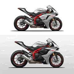 Fototapeta premium Modern Silver Sport Motorcycle with Red Accents Side View.