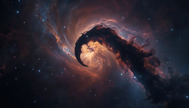 Dark Cosmic Tendril Against Glowing Nebula