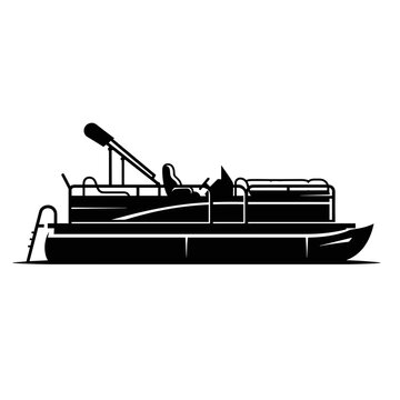 Solid Black Silhouette of a Modern Pontoon Boat