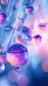 Colorful glass spheres and tubes create a vibrant abstract scene with a dreamy backdrop