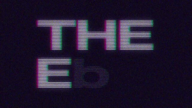 The End text VHS type with glitch effect concept for video games screen, vintage technology CRT screen concept, 4k Animation compatible alpha profile.