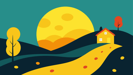 Camping tent under full moon at night with sunset sky © Devili