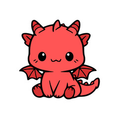 Fototapeta premium Cute Red Baby Dragon Cartoon Illustration