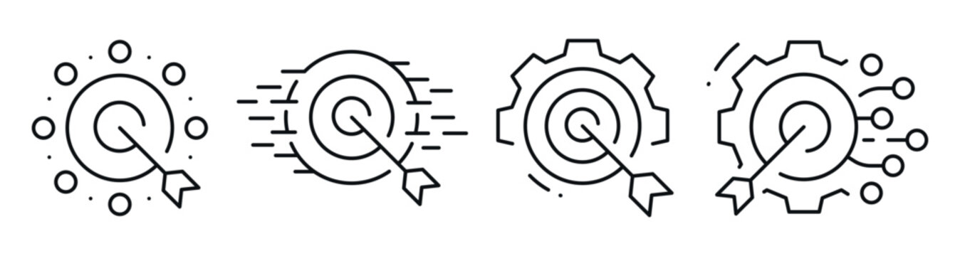 Target icons illustrating aim progression and precision in row. Editable stroke