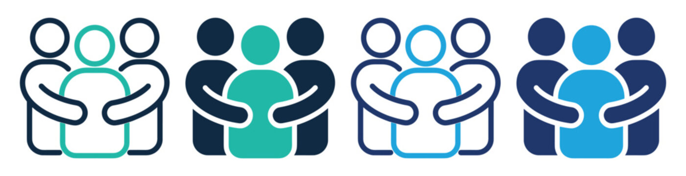 people group hug support teamwork icon on transparent background