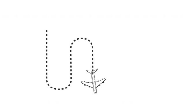 Airplane Icon Following a Winding Dashed Flight Path