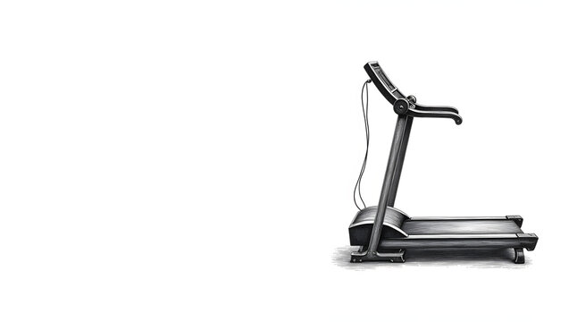 Vintage black and white engraving illustration of a classic treadmill in intricate detail