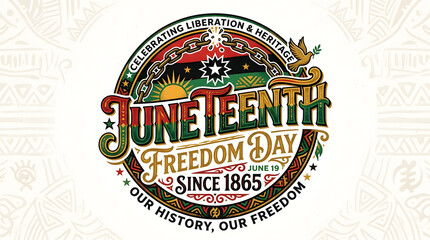 Fototapeta premium Juneteenth Freedom Day vintage badge celebrating liberation and heritage since 1865