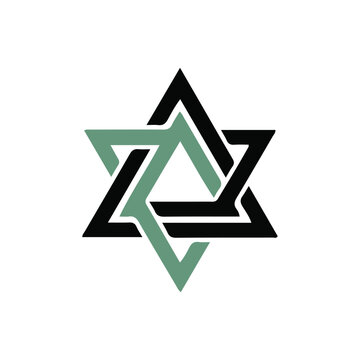 Interlocking Star of David Symbol - Green and Black Hexagram Geometric Icon