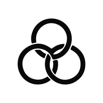 Three Interlocking Circles Icon - Black Triple Link Symbol of Unity and Partnership