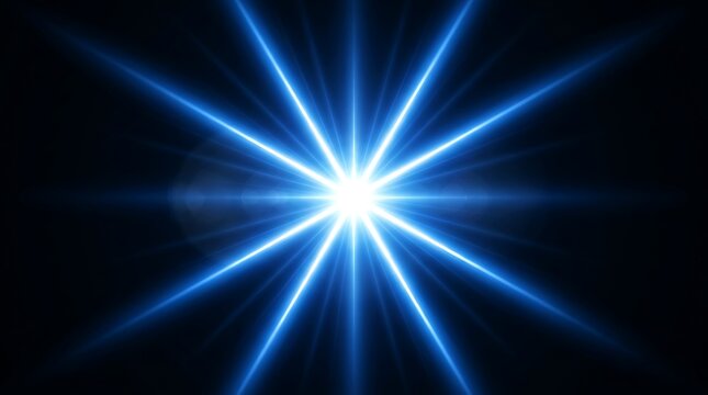 Bright blue light rays explosion effect against dark space background