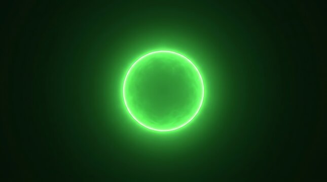 Bright glowing green neon circle light on transparent background