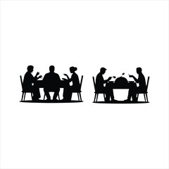 Fototapeta premium Silhouette of people sitting at tables eating