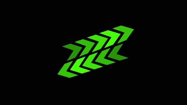 Arrow icon animation pointing up and down. Arrow icon green digital direction. Arrow icon technology navigation graphic on black background for apps.
