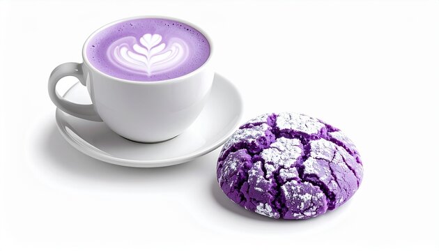purple yam crinkle cookie paired with hot sweet milk beverage