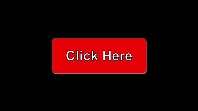 Click here button animation with red color. Click here button digital interface text. Click here button technology graphic on black background for web.
