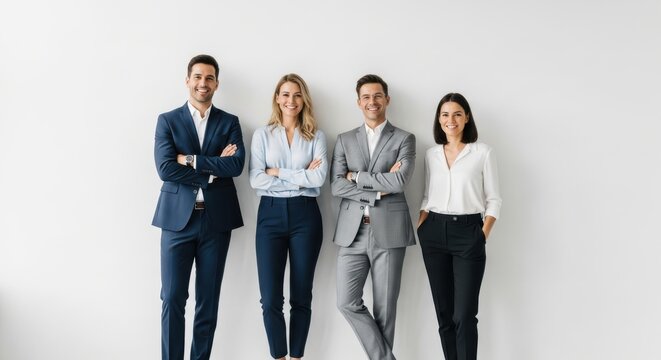 Confident Multiethnic Business Team Smiling and Posing in Formal Attir