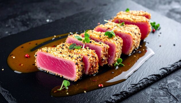 Thunfisch-Tataki mit Sesamkruste und asiatischer Ponzu-So&szlig;e