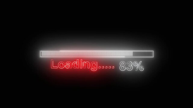 Loading bar animation with red neon. Loading bar forty nine percent progress. Loading bar digital interface graphic on black background for status.