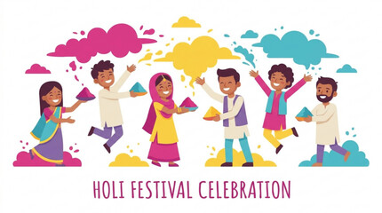 Fototapeta premium Happy People Celebrating Holi Festival of Colors Illustration