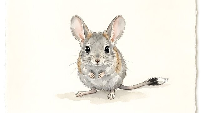 Watercolor painting of a jerboa desert rodent with large ears