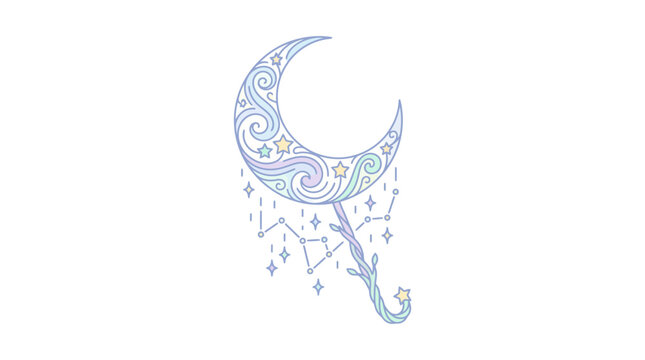 Whimsical moon and stars celestial dream catcher illustration