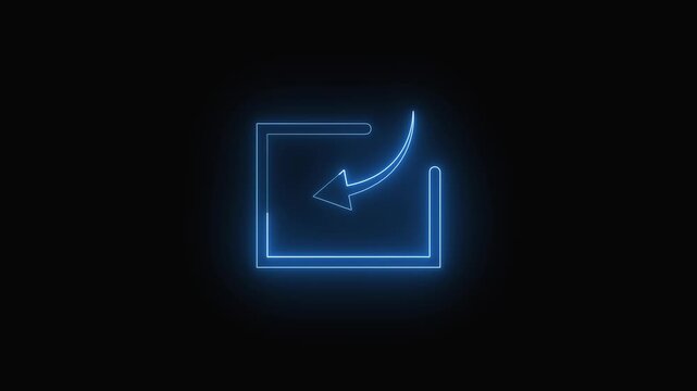 Arrow icon animation with blue neon. Arrow icon digital incoming and square. Arrow icon technology interface graphic on black background for data.
