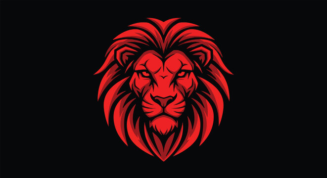Stylized Red Lion Head Emblem on Black Background.