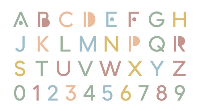 Multicolored Alphabet Letters and Numbers.