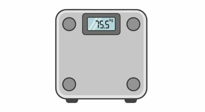 Digital scale displays a weight of 75.5 kilograms