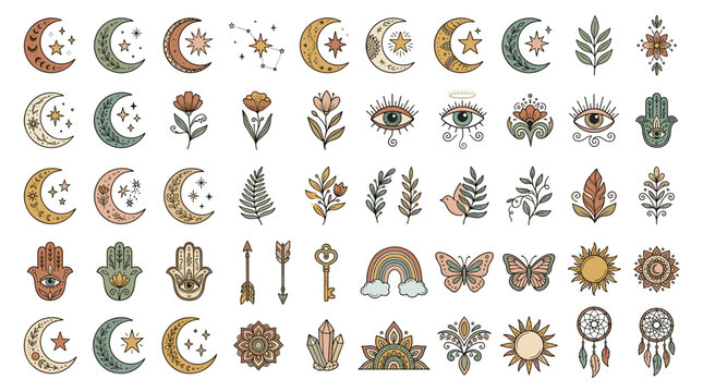 Various spiritual and mystical symbols.