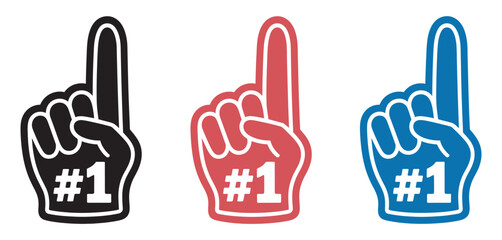 Fototapeta premium Foam finger hand icon, number one gesture for sports fans, cheering supporter symbol, team spirit graphic, isolated vector illustration.