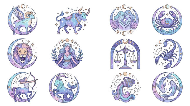Zodiac signs in circle frames.