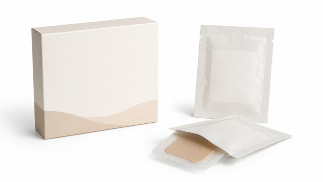 femtech packaging mockup with blank box and wellness product kit on white background