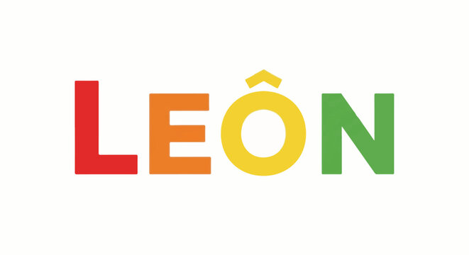 Colorful letters spelling 'LEON' on a white background