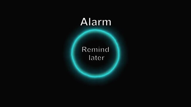 Alarm reminder animation with cyan neon. Alarm reminder digital circle indicator. Alarm reminder technology interface graphic on black background.