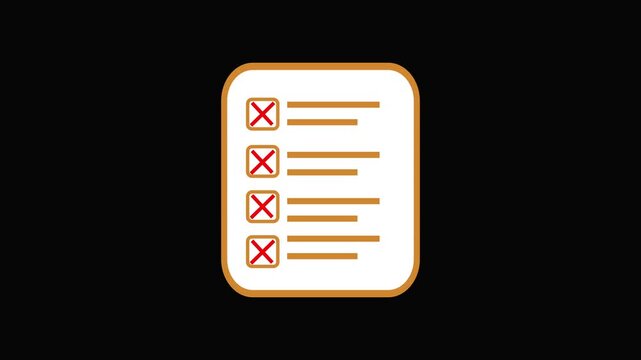 Checklist animation with red crosses. Checklist digital to do list tasks. Checklist business management graphic on black background for organization.