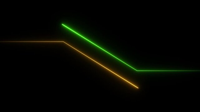 Bold Orange and Green Neon Lines Intersecting Diagonally on a Black Canvas Suggesting Energy Flow and Digital Communication Pathways