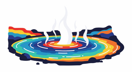Fototapeta premium Colorful geothermal pool erupting with steam and surrounded by vibrant hills