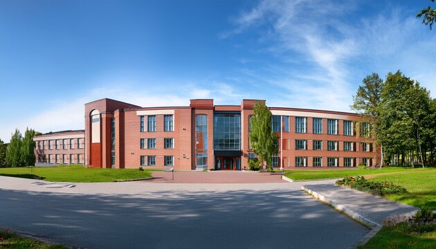 modern high school building in polessk kaliningrad region russia exterior view with clear sky background